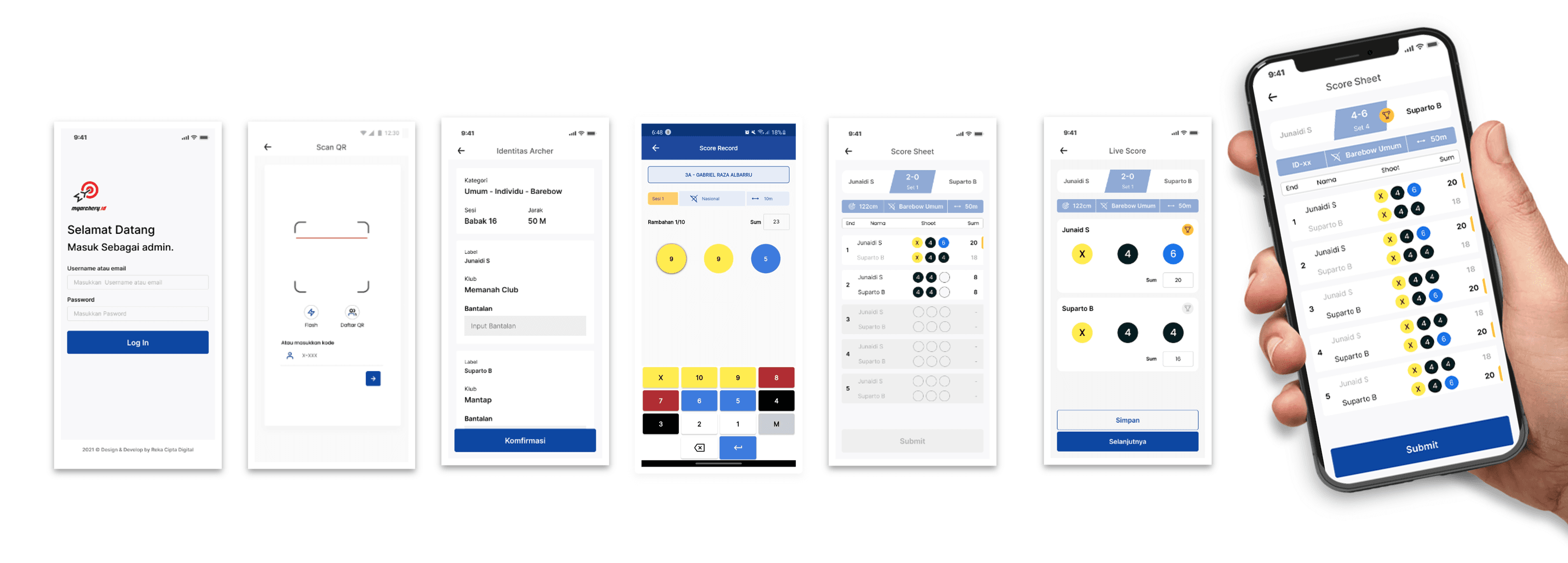 Mobile workflow from login, QR check-in, to score submission