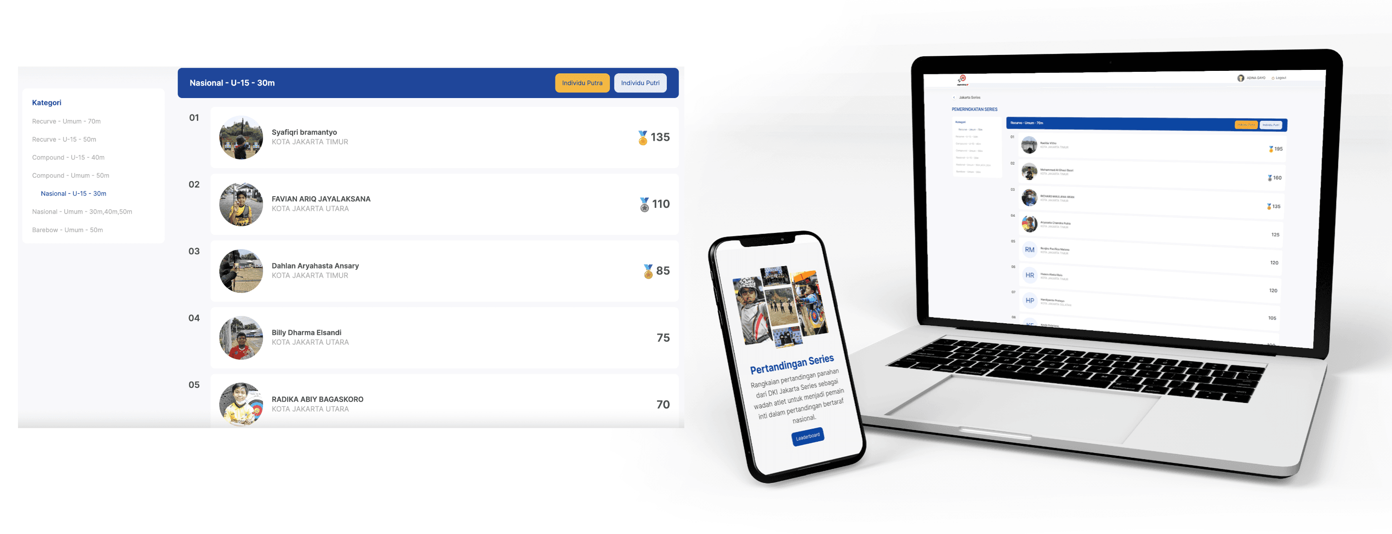 Jakarta Series ranking and leaderboard experience across laptop and mobile